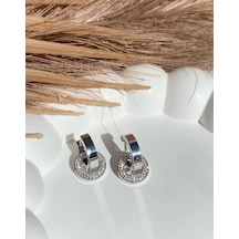 Gümüş / Silver Renk Zirkon Taşlı Diskli 316l Çelik Küpe Gümüş