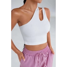 Epilons Zenvial Kadın Beyaz Tek Omuz Cut Out Detaylı Crop Top Bluz Zenviall2