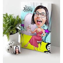 Kişiye Özel Bayan Karikatür Kanvas Tablo (30 X 50 Cm.) 10