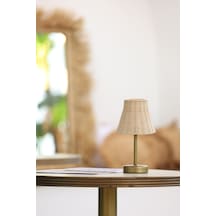 Rattan & Bambu Kablosuz Şarjlı Masa Lambası - Alt Uzun Eskitme Gold Eskitme Gold