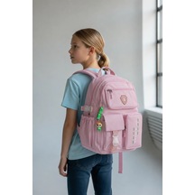 Açık Pembe Kore Model Çok Bölmeli Suya Dayanıklı Okul Çantası Yerli Üretim
