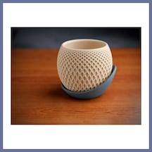 Bezos 3d Baskı Küre Saksı - Kafes Dokulu İki Parçalı Dekoratif Saksı - Bej-gri Dlra Standart 34051660