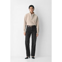 Kadın Antrasit Yüksek Bel Straight Fit Jean Pantolon