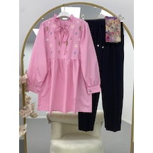 Lovie Moda Kadın Çiçek İşlemeli Takım - Pembe Beyaz