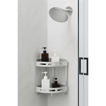 Alüminyum Paslanmaz 2 Katlı Banyo Köşe Rafı Banyo Düzenleyici Organizer Gümüş