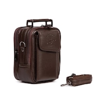 Newish Polo Erkek Deri Çelik Kasalı Kapaklı Omuz Ve El Çantası 17x22cm New188 - Kahverengi Kahverengi - Siyah
