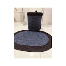 Jüt Hasır 2 Li Banyo Paspas Takımı Bohem Tarzı Banyo Takımı Paspas 50x80 /sepet/40x35 Kırçılmavi Siyah Kırçılmavi Siyah
