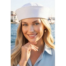 Tezzgelsin Kadın Sailor Denizci Kaptan Şapkası Retro Marin Model Siperliksiz Şapka Beyaz