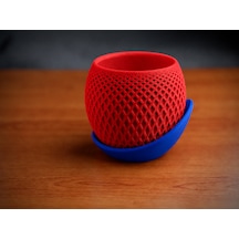 3d Baskı Küre Saksı - Kafes Dokulu İki Parçalı Dekoratif Saksı - Kırmızı-mavi Çok Renkli