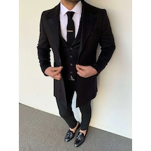 Modefendi Slim Fit İtalyan Kesim Kaşe Kaban Siyah