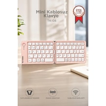 Kablosuz Klavye Bluetooth Katlanabilir Şarjlı Mini Klavye Tk08 Pembe Tuş Dokunmatik