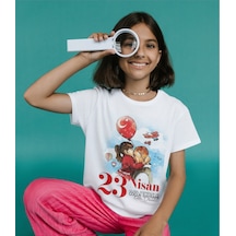 Alpşan Ticaret 23 Nisan Bayram Baskılı Çocuk Yetişkin Beyaz Tshirt 42 Beyaz