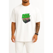 Bahriyeli Collection Oversize Para Kazan Arkadaş Değil Göğüs Baskılı Unisex T-shirt Beyaz