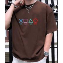 Kozia Outdoors Malkoçbey Play Game Baskılı Oversize Unisex Basic T-sihirt Kahverengi