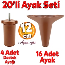 20'li Set Aspen Lüks Mobilya Kanepe Koltuk Tv Ünitesi Yükseltici Destek Ayağı Ayakları12 Cm Kahve