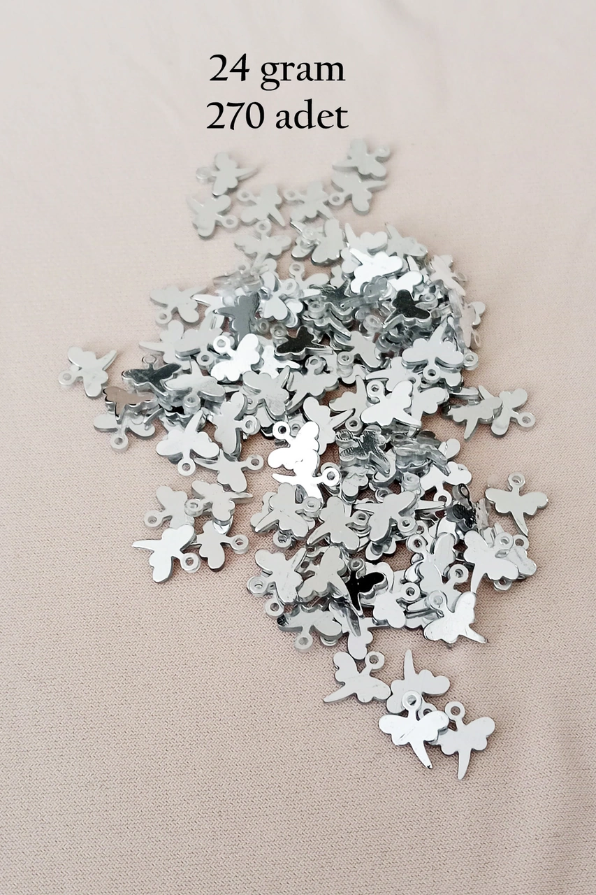 Oya Abiye Bileklik Kolye Pleksi Metalik Plastik Pul Gümüş Renk 24 Gram 270 Adet - Bnc563