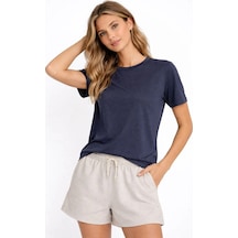 Wear Vexel Kadın Tişört Osy Modal Yumuşak Dokulu Kumaş Bisiklet Yaka T-shirt - İndigo İndigo