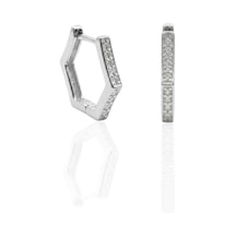 Oya Silver İnce Altıgen Form Zirkon Taşlı Gümüş Halka Küpe 1.4 X 1.4 Cm Oysy285