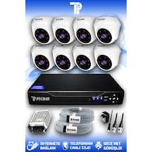 Picam 8 Kameralı Dome 8 İç Kamera Set HDD'siz Full HD Gece Görüşlü Güvenlik Kamerası Sistemi