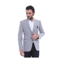 Çift Düğmeli Mono Yaka Armalı Gri Ceket -wessi Gri