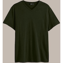 MMetalic Erkek Pamuklu Kısa Kollu V Yaka T-Shirt (501126077) Haki