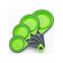 Yeşil Silikon Ölçüm Kabı Ve Kaşık Seti Katlanabilir Pişirme Ölçüm Aracı Kaşık Pişirme İçin Mutfak El Sanatları Yapımı Kahve Unu Bal 4pcs