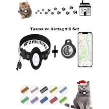 Teknetstore Takip Cihazı Ve Airtag Yuvalı Kedi Tasması 2'li Set Ios Android Uyumlu Boyun Tasması Gps