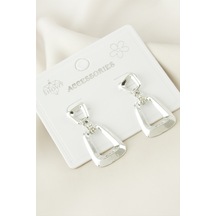 Oval - 926 - Taşlı Metal Küpe - Nazblsmm - Gümüş Rengi