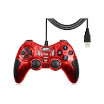 Double Shock 12 Fonksiyon Tuşu Usb Bilgisayar Kablolu Oyun Kolu Kırmızı