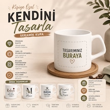 Kişiye Özel - Afilli Beyaz Porselen Kupa Açık Beyaz