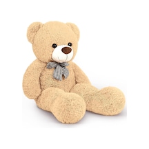 90 Cm Rengarenk Papyonlu Peluş Ayıcık -% 100 Yerli Boz