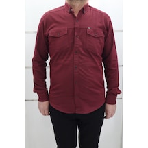 Becces Dmctekstil Erkek Bordo 007-001 Düz Spor Kesim Dar Kalıp Çift Cepli Uzun Kollu Yazlık Keten Gömlek