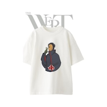Thewert Tobi Naruto Tasarım Baskılı Ünisex Beyaz Oversize T-shirt