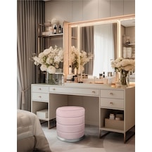 Lungo Roller Silver Kaplama Luxery Puf-pembe Babyface Kumaş Pofuduk Oturma Pufu&makyaj Pufu&bench