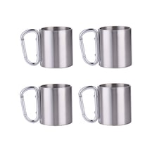 4 lü Karamina Çift Kat Çelik Kamp Bardağı Fincanı cin230-4 180 ML Gri