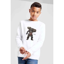 Tshirthane God Of War Silhouette Baskılı Unisex Çocuk Beyaz Sweatshirt Beyaz
