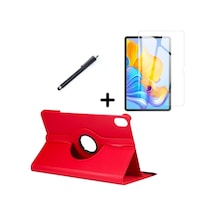 Honor Pad 8 12 Inç Uyumlu 360 Dönebilen Standlı Tablet Kılıfı Ekran Koruyucu Ve Kalem Seti Kırmızı