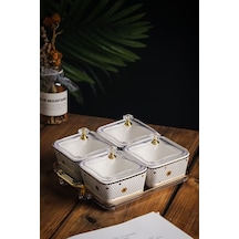 4'lü Emillia Porselen Lüks Kare Kahvaltılık Saklama Kabı Çerez Reçel Kahvaltılık 4'lü Sunum Tabağı Beyaz