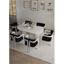 Avvio Romeo Ptt Lake Mdf Ayak 6'lı Tokyo Metal Demonte Sandalye 80x160 Masa Sandalye Takımı Beyaz