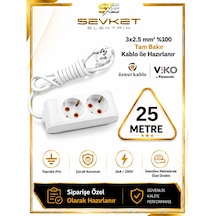 Viko 2'li Grup Priz 25 Metre Beyaz 3x2,5 Kalın Kablolu Uzatma Kablosu 25 M