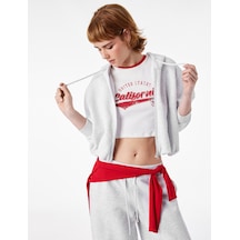 Koton Şardonlu Uzun Kollu Kapüşonlu Arkası Baskılı Fermuarlı Sweatshirt Kar Melanj 6sal10635ık Gri Melanj