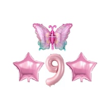 Pembe Kelebekli 9 Yaş Folyo Balon Set 2 Yaş Mavi