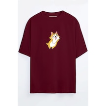 Kawaii Köpek Baskılı Oversize T-shirt Bordo