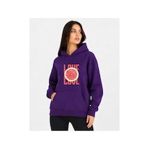 Herkesemoda Portakal Dilimi Baskılı Kapüşonlu 2 İplik Şardonlu Sweatshirt Mor