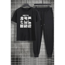 Uyguntarz Unisex Ken Kaneki Baskılı 2'li Eşofman Takımı Siyah