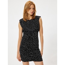 Koton Mini Puantiyeli Elbise Kolsuz Drapeli Bisiklet Yaka Slim Fit Siyah Desenli 5wak80015fw Siyah