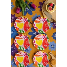 Grandora Renkli Tropikal Desenli 6'lı Pasta Tabağı Seti 20 Cm - Modern Pasta, Tatlı Ve Sunum Tabağı Çok Renkli