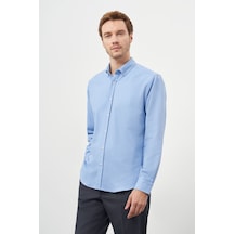 Morven Erkek Mavi Pamuk Trend Dynamic Fit Düğmeli Yaka Gömlek 25ms004008300 Mavi Mavi
