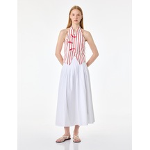 Koton Kruvaze Hakim Yaka Fiyonklu Kolsuz Qipao Görünümlü Çizgili Crop Bluz Kırmızı Çizgili 6sal60209ıw