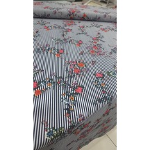 Lacivert Çizgili Elbiselik Eteklik Likralı Poplin Kumaş